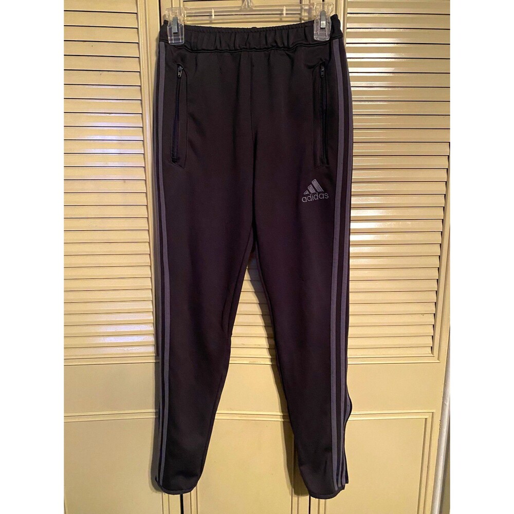 adidas Climacool Boys Track Pants Tapered Zip Pockets Stripe Black Gray L